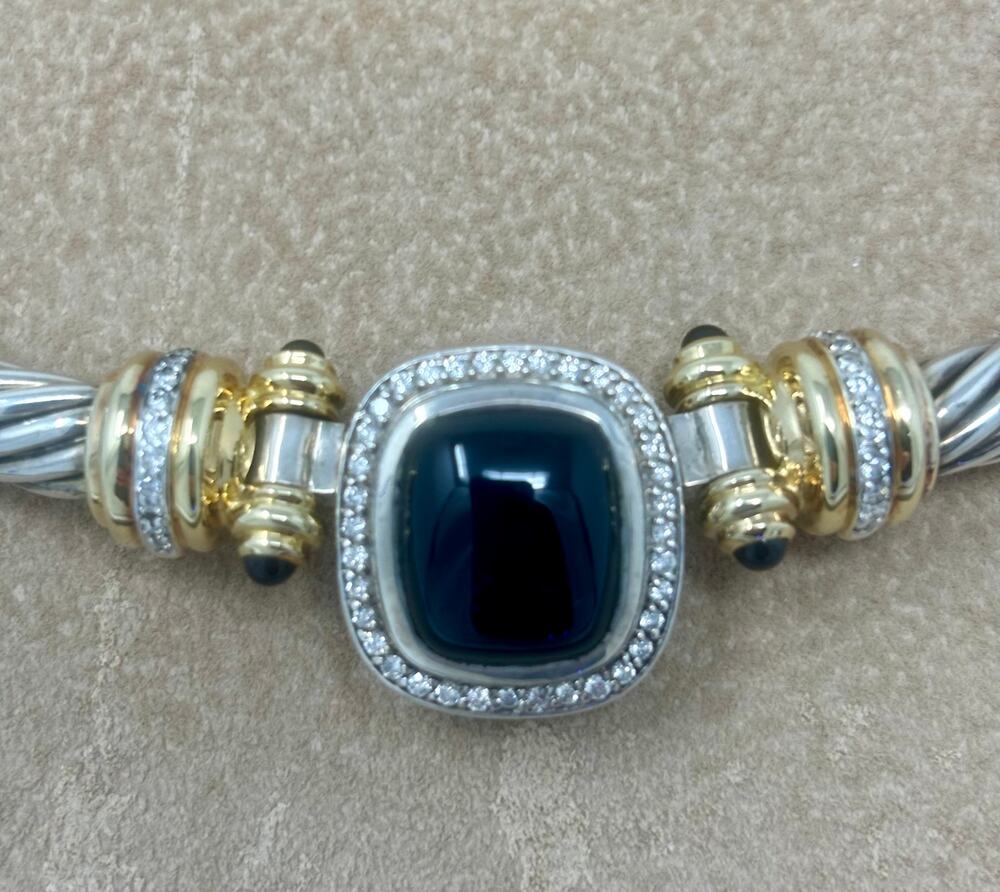 David Yurman 18K Gold Diamonds Black Onyx Sterling Necklace Choker Statement 16"